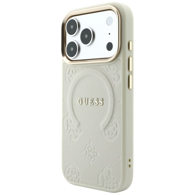 Husa Guess Saffiano Saffiano Peony & Ring MagSafe iPhone 17 Pro, bej, GUHMP18LPSAMSECE