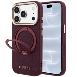 Husa iPhone 18 Pro Guess Grained Leather Ring Stand 360 Classic Logo MagSafe, bordo, GUHMP18L6PSGRSCLU