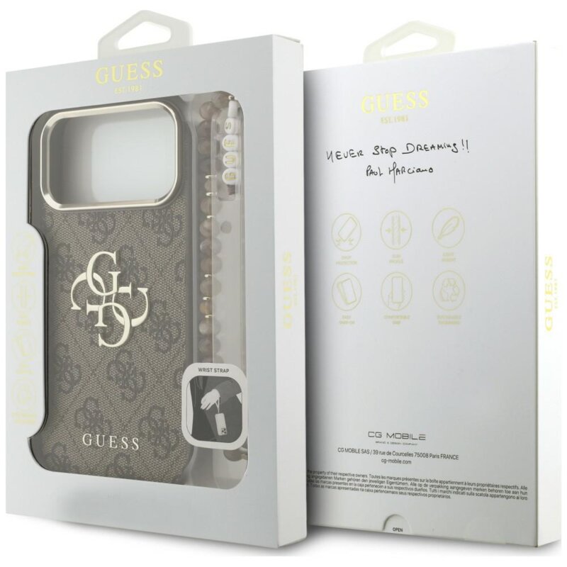Husa originala Guess iPhone 17 Pro Hardcase 4G Classic Logo with Strap, maro, GUHCP18LP4GMGSCW