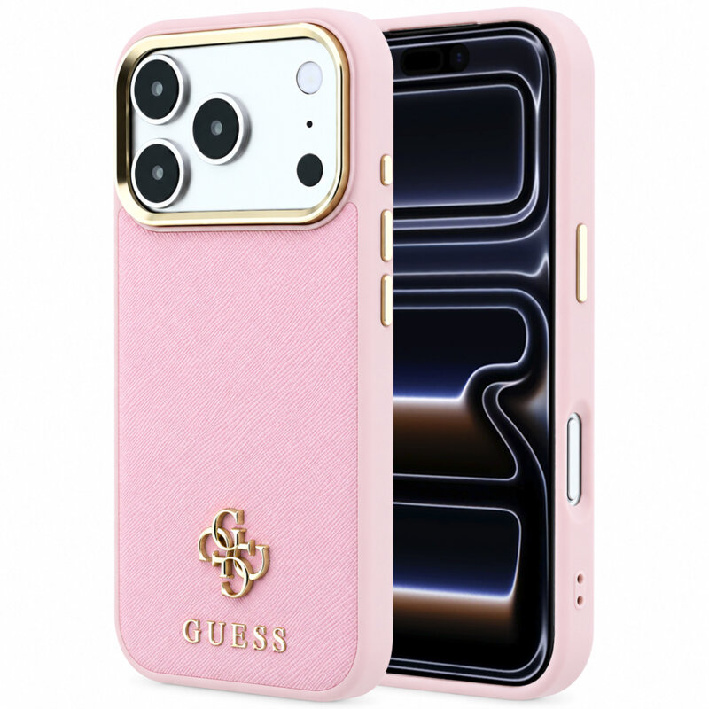 Husa Guess Saffiano Small 4G Classic  MagSafe iPhone 17 Pro, roz, GUHMP18L6PSA4DMP