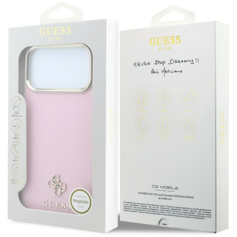 Husa Guess Saffiano Small 4G Classic  MagSafe iPhone 17 Pro, roz, GUHMP18L6PSA4DMP