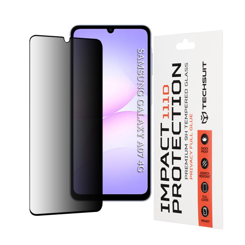 Folie sticla Samsung Galaxy A07 4G Techsuit 111D Privacy Full Glue, negru