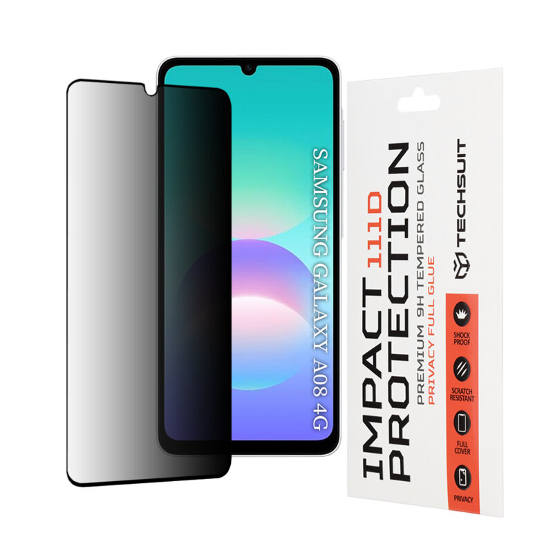 Folie sticla Samsung Galaxy A08 Techsuit 111D Privacy Full Glue, negru