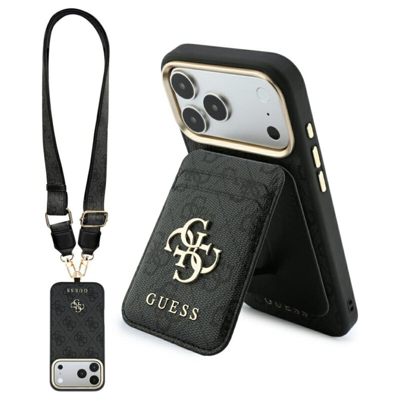 Husa originala Guess iPhone 18 Pro Hardcase 4G Cardslot & Big Strap MagSafe, negru, GUBPHUP18LP4SM44CK