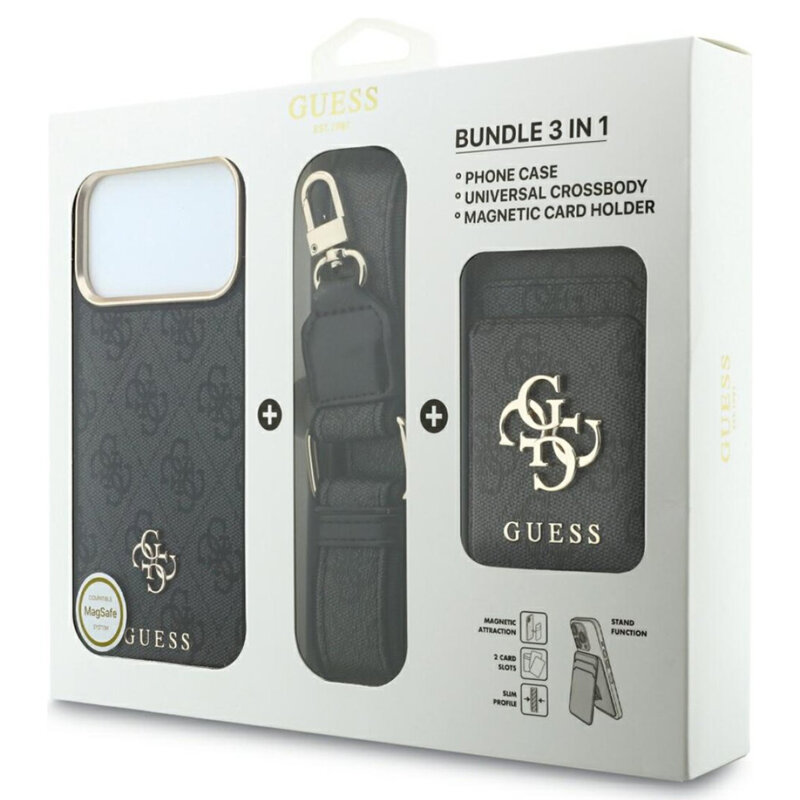 Husa originala Guess iPhone 18 Pro Max Hardcase 4G Cardslot & Big Strap MagSafe, negru, GUBPHUP18XP4SM44CK