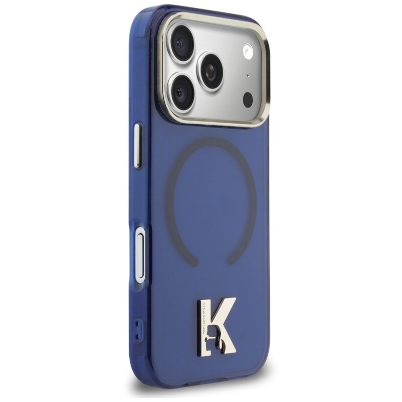 Husa iPhone 18 Pro Karl Lagerfeld IML K Head Logo MagSafe, albastru, KLHMP18L5HTMKHDB
