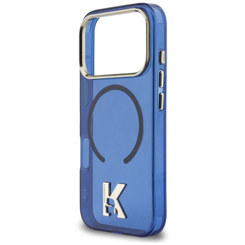 Husa iPhone 18 Pro Karl Lagerfeld IML K Head Logo MagSafe, albastru, KLHMP18L5HTMKHDB
