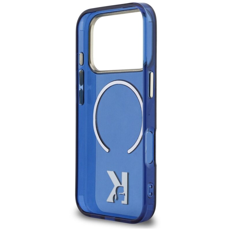 Husa iPhone 18 Pro Karl Lagerfeld IML K Head Logo MagSafe, albastru, KLHMP18L5HTMKHDB