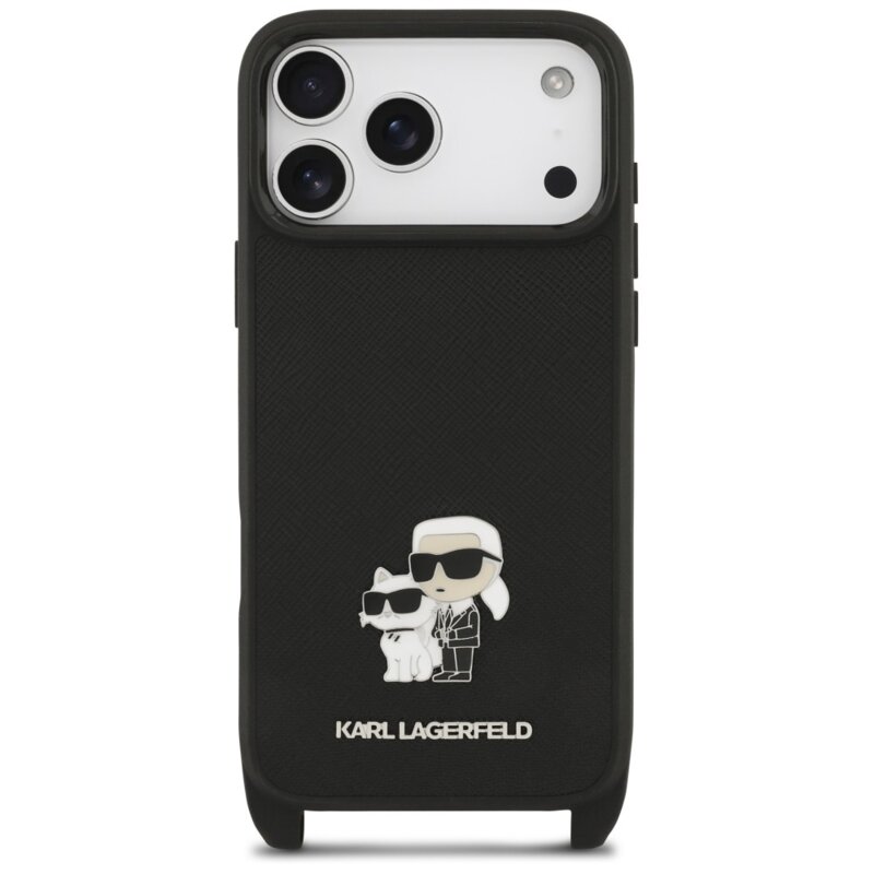 Husa iPhone 18 Pro Karl Lagerfeld Saffiano K&C Metal Pin Crossbody, negru, KLHCP18LSAKCPBK