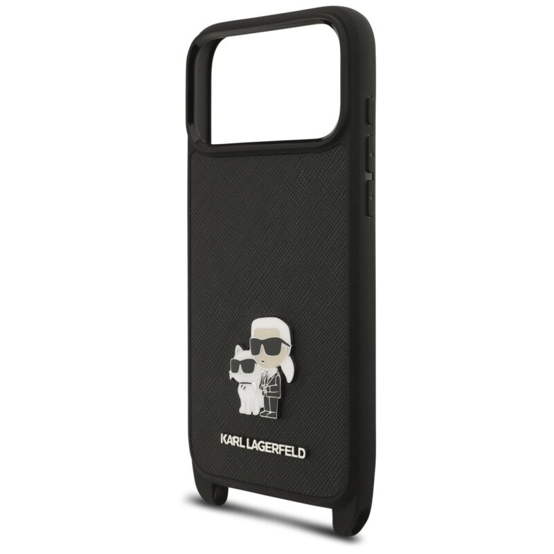 Husa iPhone 18 Pro Max Karl Lagerfeld Saffiano K&C Metal Pin Crossbody, negru, KLHCP18XSAKCPBK