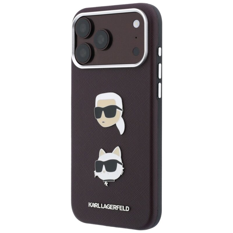 Husa iPhone 18 Pro Karl Lagerfeld Saffiano K&C Heads Pins Logo Crossbody, bordo, KLHCP18LPSWFDHPSR