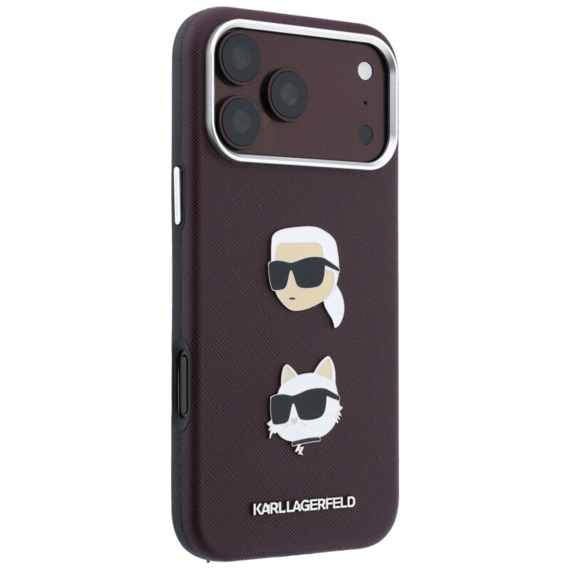 Husa iPhone 18 Pro Karl Lagerfeld Saffiano K&C Heads Pins Logo Crossbody, bordo, KLHCP18LPSWFDHPSR