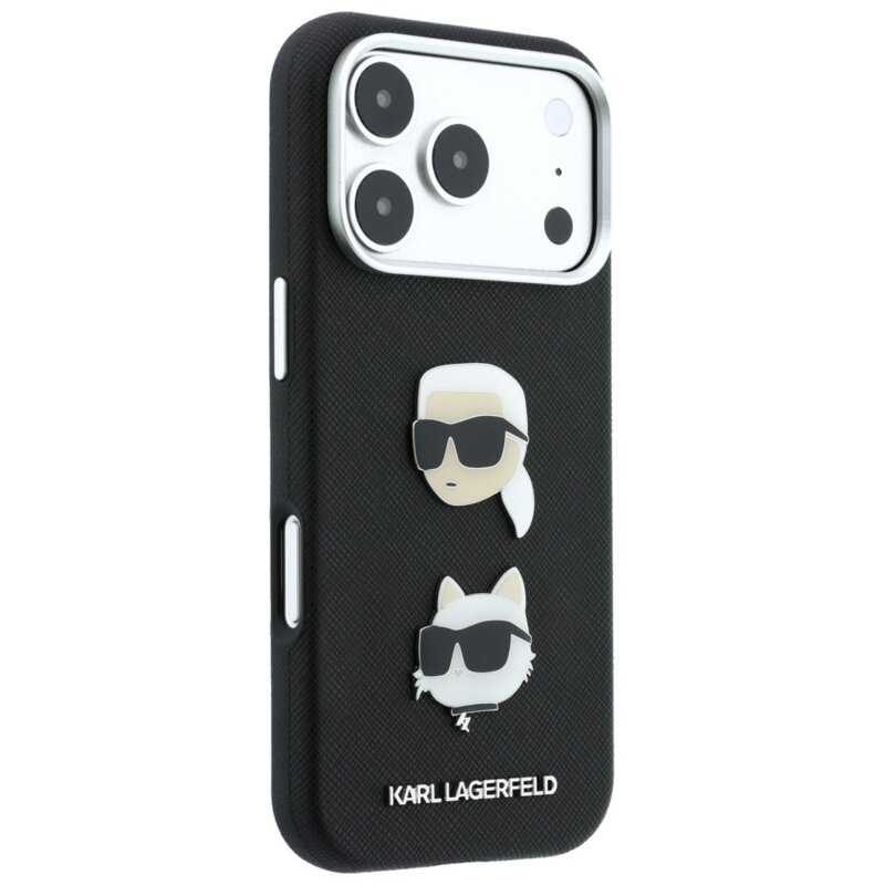 Husa iPhone 18 Pro Karl Lagerfeld Saffiano K&C Heads Pins Logo Crossbody, negru, KLHCP18LPSWFDHPSK