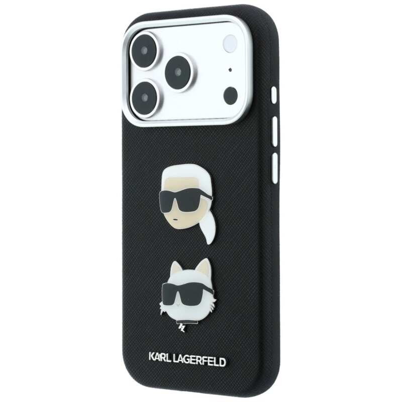 Husa iPhone 18 Pro Max Karl Lagerfeld Saffiano K&C Heads Pins Logo Crossbody, negru, KLHCP18XPSWFDHPSK