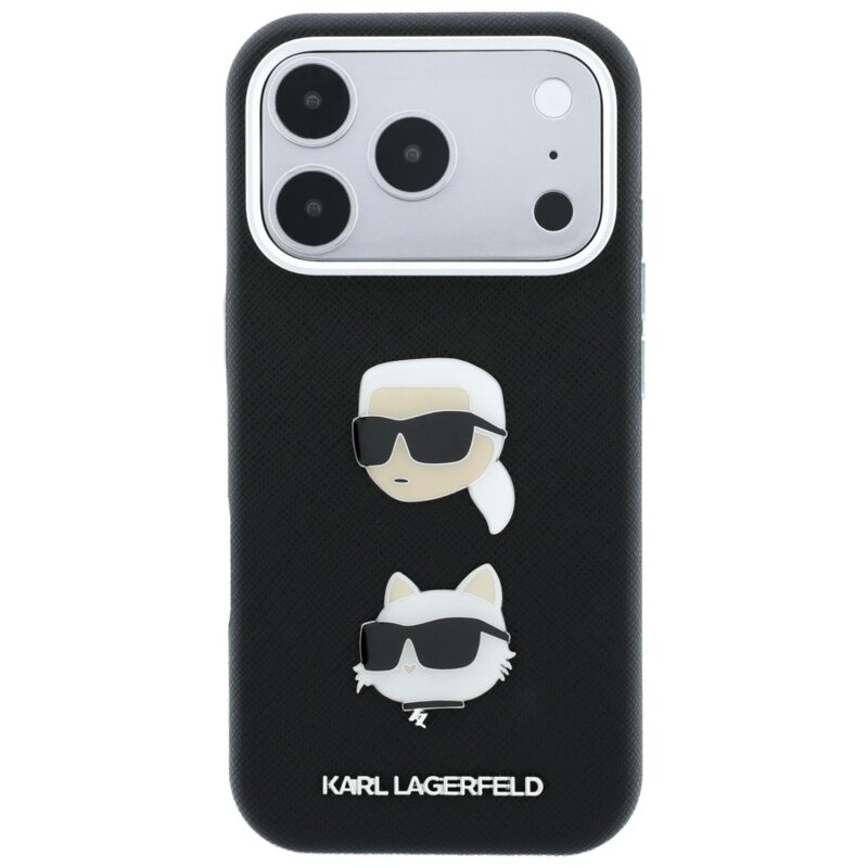 Husa iPhone 18 Pro Max Karl Lagerfeld Saffiano K&C Heads Pins Logo Crossbody, negru, KLHCP18XPSWFDHPSK