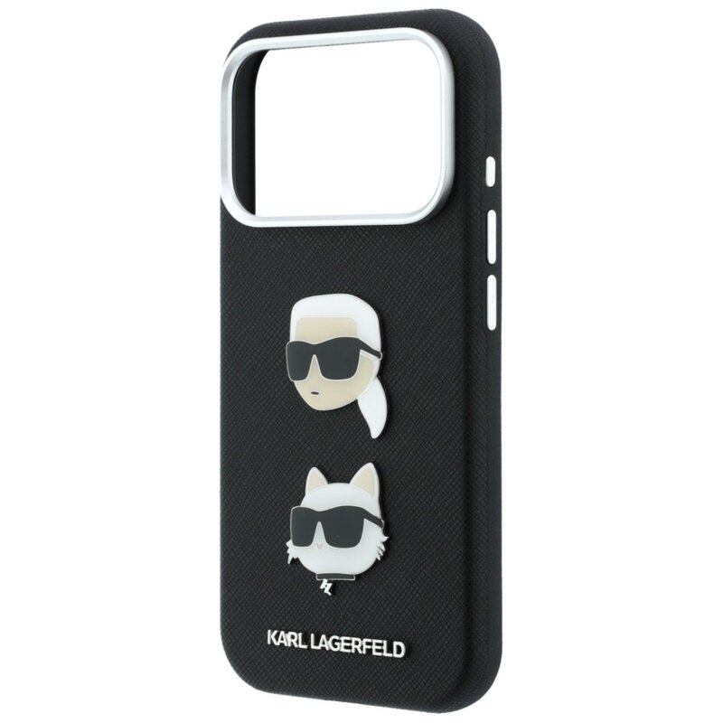 Husa iPhone 18 Pro Max Karl Lagerfeld Saffiano K&C Heads Pins Logo Crossbody, negru, KLHCP18XPSWFDHPSK