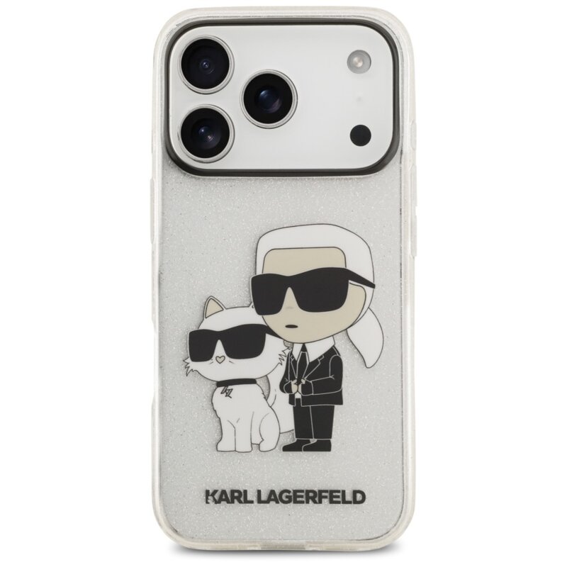Husa iPhone 18 Pro Karl Lagerfeld IML NFT Glitter K&C, transparenta cu sclipici, KLHCP18LHNKCTGT