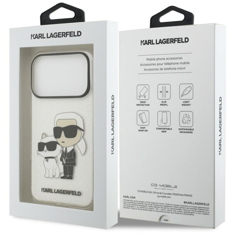 Husa iPhone 18 Pro Karl Lagerfeld IML NFT Glitter K&C, transparenta cu sclipici, KLHCP18LHNKCTGT