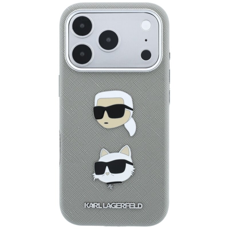 Husa originala iPhone 18 Pro Max Karl Lagerfeld Saffiano with K&C Heads Pins and Logo, gri, KLHCP18XPSWFDHPG