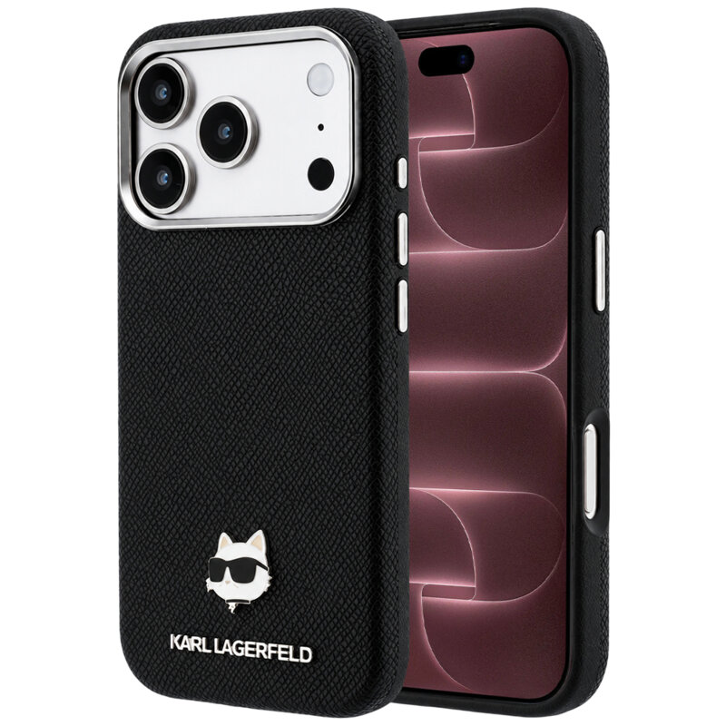 Husa iPhone 18 Pro Max Karl Lagerfeld Grained Leather C Head Metal MagSafe, negru, KLHMP18X6PSCHLK