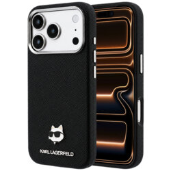 Husa iPhone 17 Pro Max Karl Lagerfeld Grained Leather C Head Metal MagSafe, negru, KLHMP18X6PSCHLK