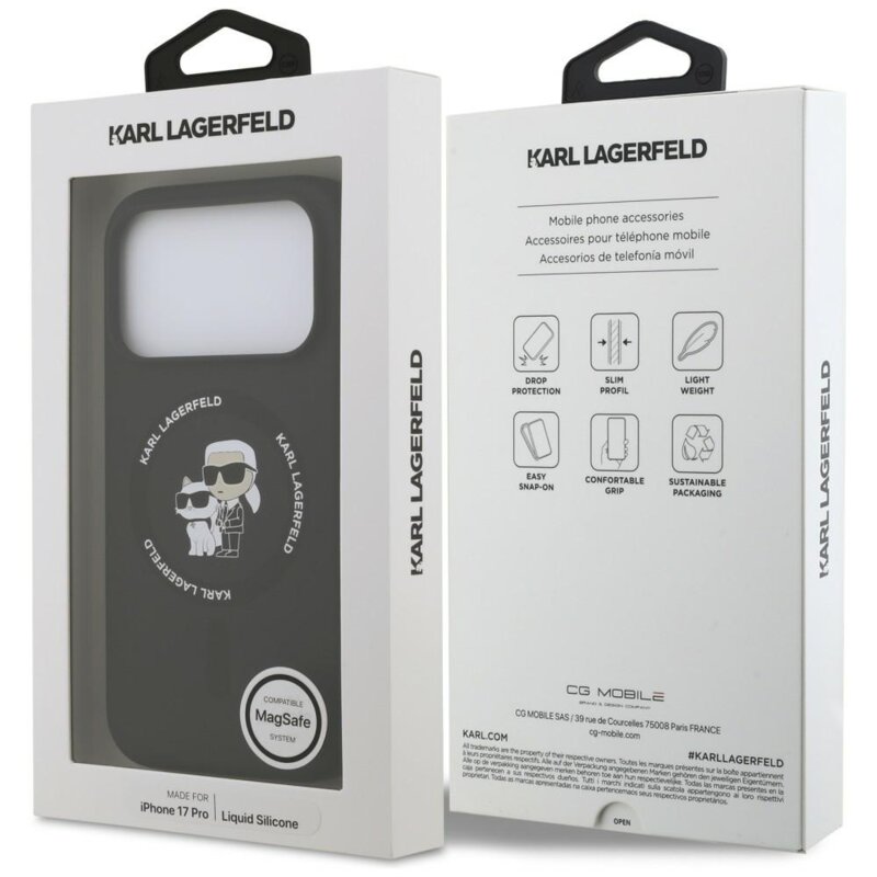 Husa Karl Lagerfeld iPhone 17 Pro Max Silicone KC Body Ring MagSafe, negru, KLHMP18XSCMKCRHK
