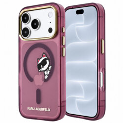 Husa iPhone 18 Pro Karl Lagerfeld IML Peekaboo Print Metal Frame MagSafe, bordo, KLHMP18L6HCPSCR