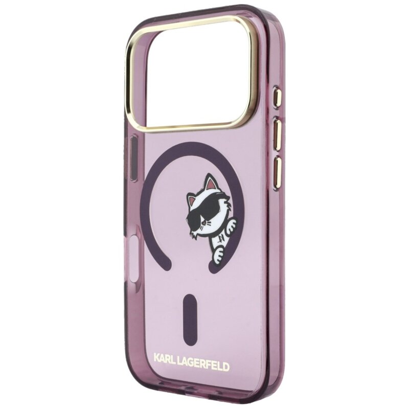 Husa iPhone 18 Pro Karl Lagerfeld IML Peekaboo Print Metal Frame MagSafe, bordo, KLHMP18L6HCPSCR