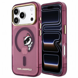 Husa iPhone 17 Pro Karl Lagerfeld IML Peekaboo Print Metal Frame MagSafe, bordo, KLHMP18L6HCPSCR