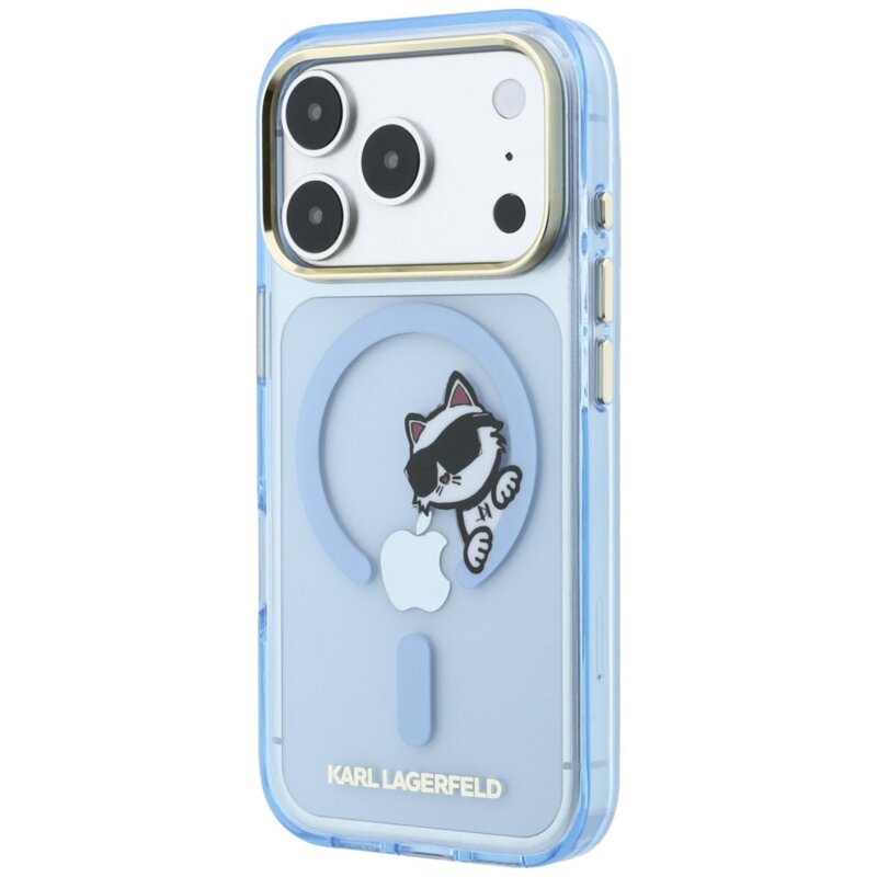 Husa iPhone 18 Pro Max Karl Lagerfeld IML Peekaboo Print Metal Frame MagSafe, bleu, KLHMP18X6HCPSCB