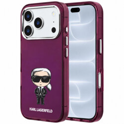 Husa iPhone 18 Pro Karl Lagerfeld IML Ikonik Sketch Print MagSafe, bordo, KLHMP18L6HKIKDR