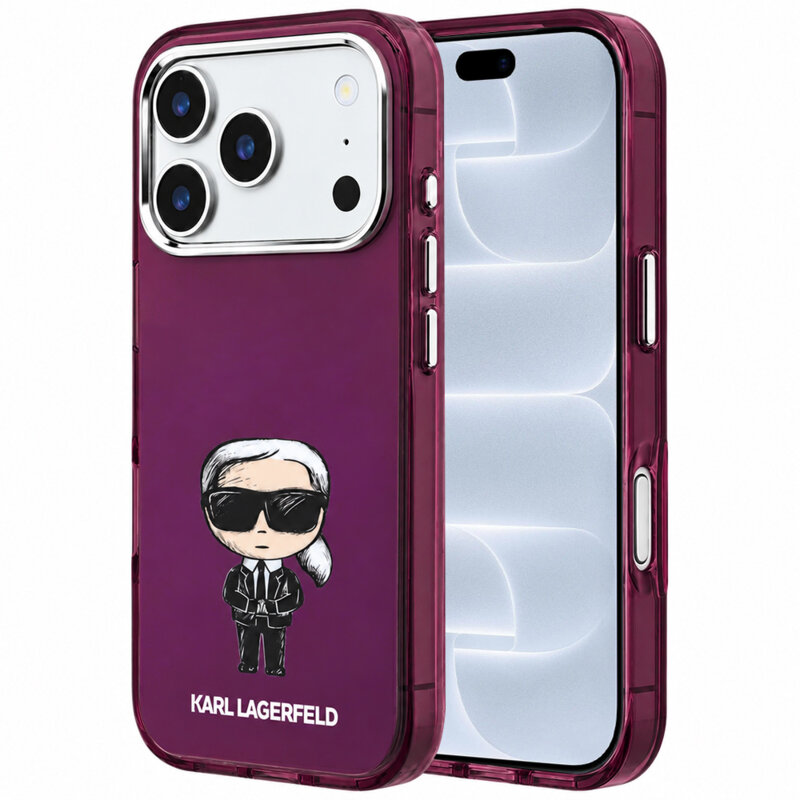 Husa iPhone 18 Pro Karl Lagerfeld IML Ikonik Sketch Print MagSafe, bordo, KLHMP18L6HKIKDR