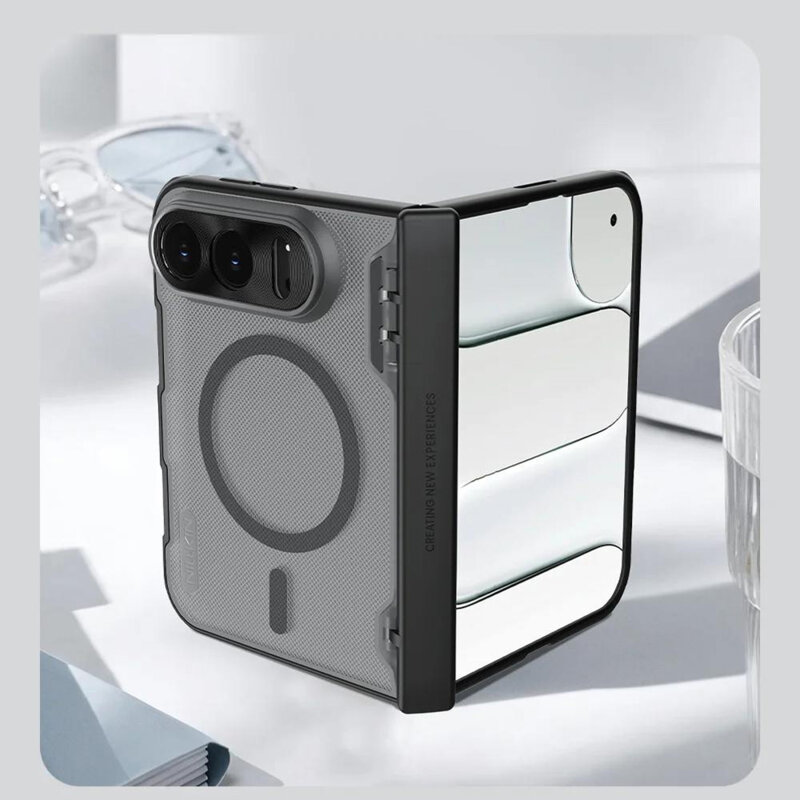 Husa iPhone Duo Nillkin Super Frosted Shield Fold Magnetic, negru/transparenta