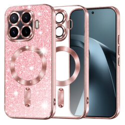 Husa premium Xiaomi 17T Pro Techsuit Luxury Glitter MagSafe, roz auriu