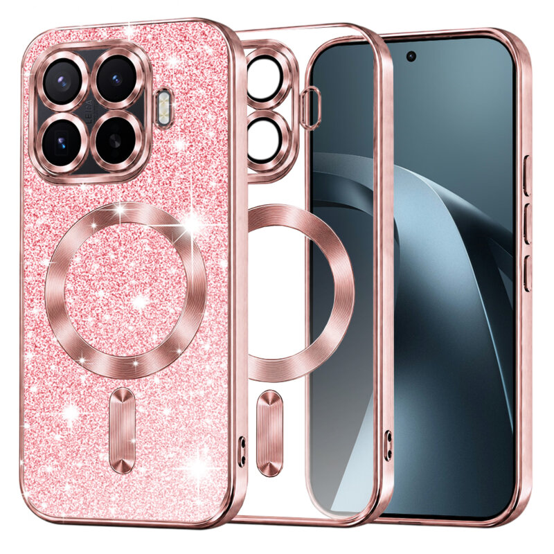Husa premium Xiaomi 17T Pro Techsuit Luxury Glitter MagSafe, roz auriu