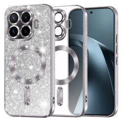 Husa premium Xiaomi 17T Pro Techsuit Luxury Glitter MagSafe, argintiu