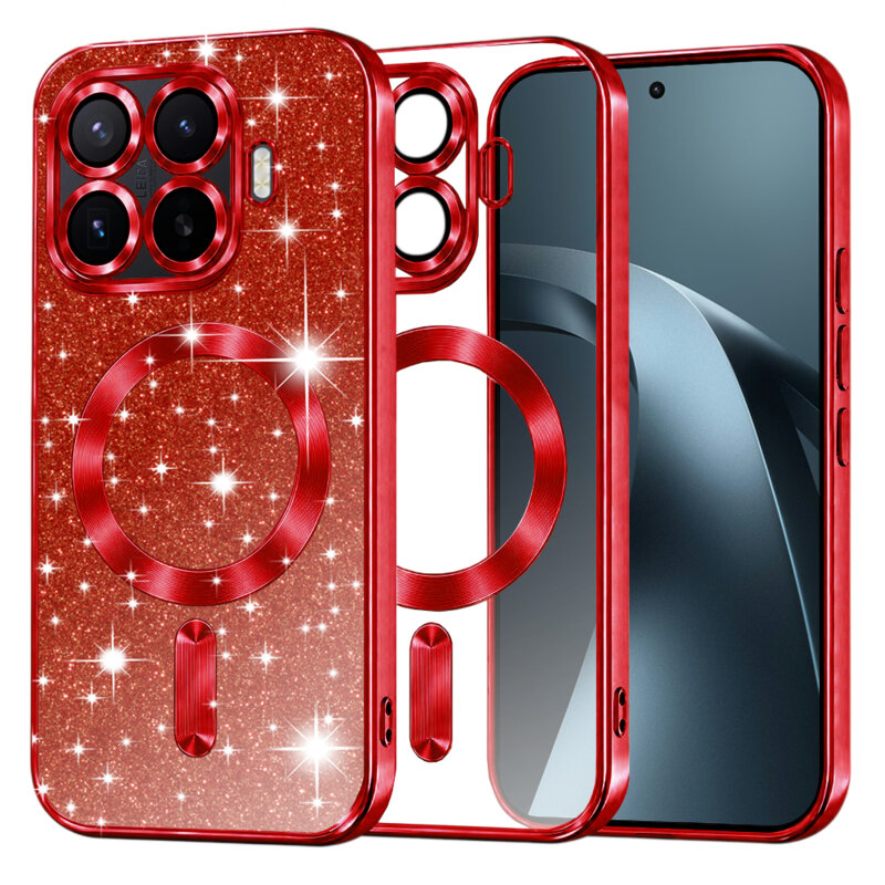 Husa premium Xiaomi 17T Pro Techsuit Luxury Glitter MagSafe, rosu