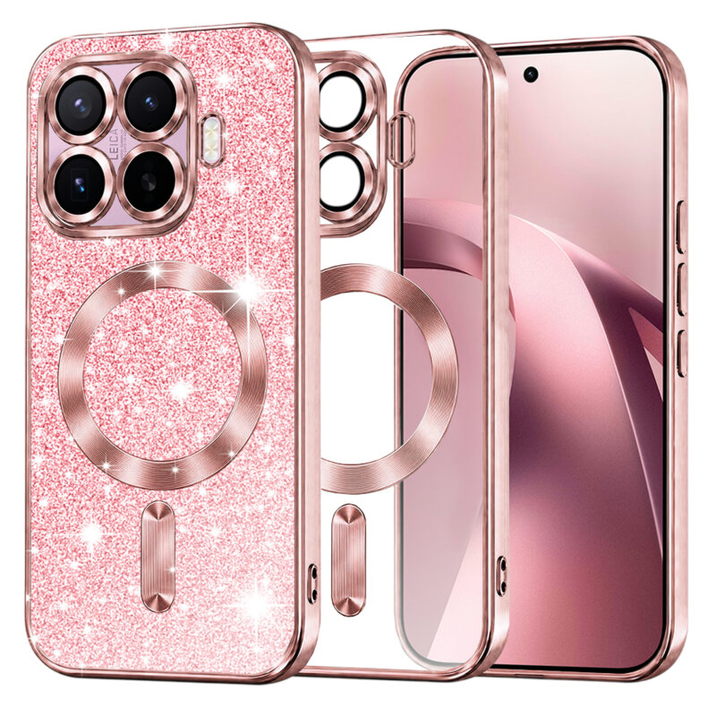 Husa premium Xiaomi 17T Techsuit Luxury Glitter MagSafe, roz auriu