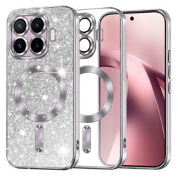 Husa premium Xiaomi 17T Techsuit Luxury Glitter MagSafe, argintiu