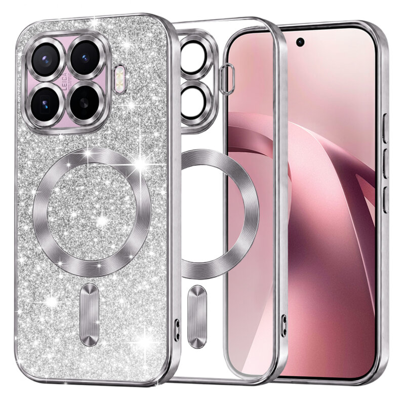 Husa premium Xiaomi 17T Techsuit Luxury Glitter MagSafe, argintiu