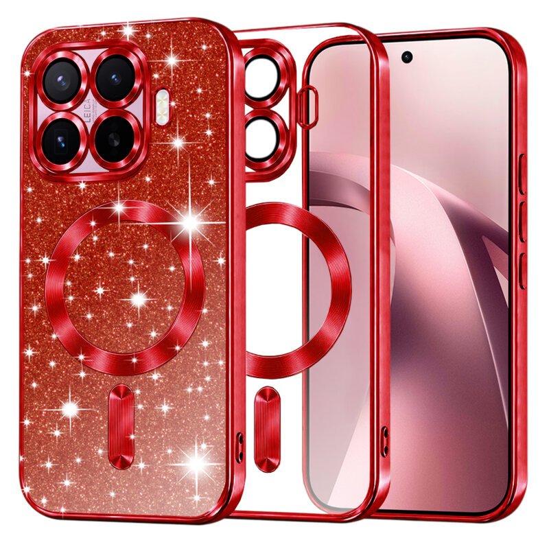 Husa premium Xiaomi 17T Techsuit Luxury Glitter MagSafe, rosu