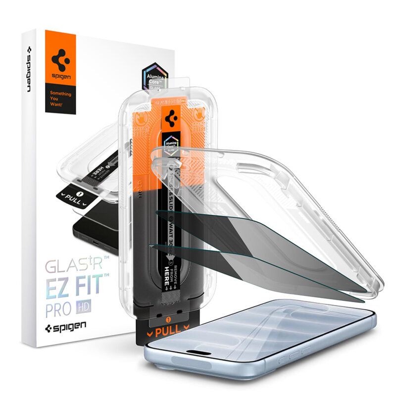 [Pachet 2x] Folie iPhone 18 Pro Spigen Glas.tR EZ-FIT Pro HD, privacy