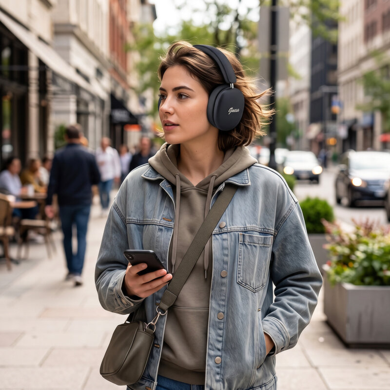 Casti wireless Bluetooth, ENC Guess, bleu, GUBHP10HMBCB