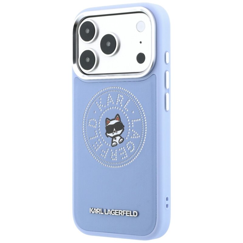 Husa iPhone 18 Pro Karl Lagerfeld Leather Leather Point & C Sketch MagSafe, bleu, KLHMP18L6PCCPRB