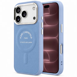 Husa iPhone 18 Pro Max Karl Lagerfeld Leather Embossed Open Ring Karl RSG Logo MagSafe, albastru, KLHMP18XPSKRSGEB