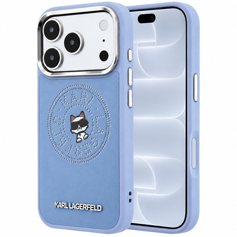 Husa iPhone 18 Pro Karl Lagerfeld Leather Leather Point & C Sketch MagSafe, bleu, KLHMP18L6PCCPRB