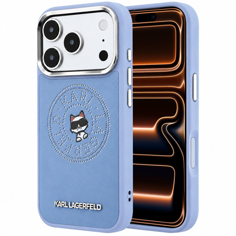 Husa iPhone 17 Pro Max Karl Lagerfeld Leather Point & C Sketch MagSafe, bleu, KLHMP18X6PCCPRB