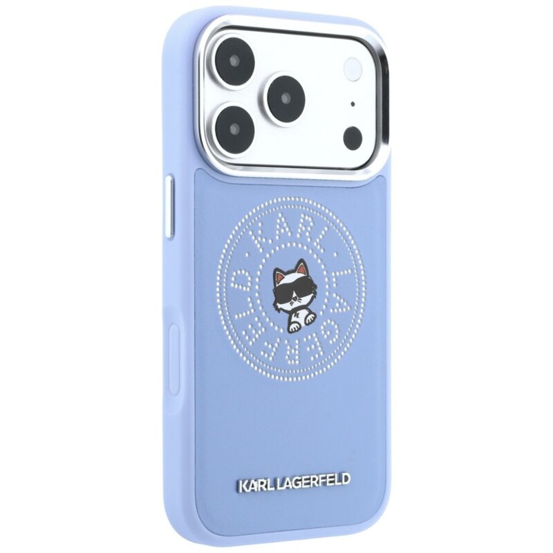 Husa iPhone 17 Pro Max Karl Lagerfeld Leather Point & C Sketch MagSafe, bleu, KLHMP18X6PCCPRB