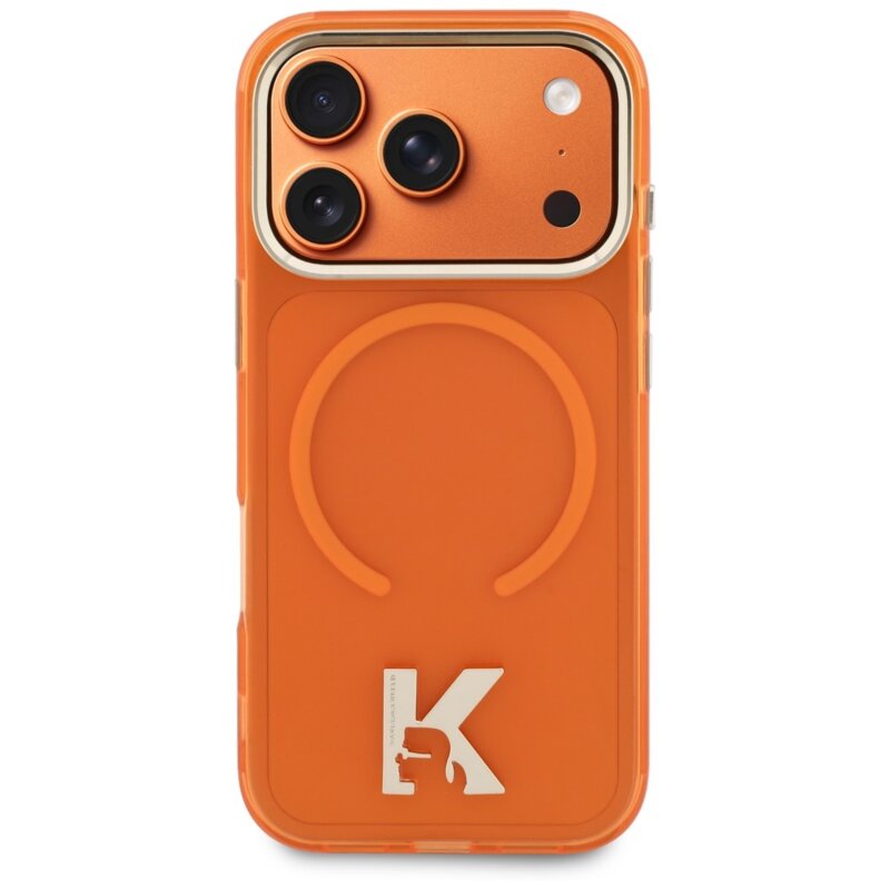 Husa iPhone 17 Pro Karl Lagerfeld Karl Lagerfeld IML K Head Logo MagSafe, oranj, KLHMP18L5HTMKHDO