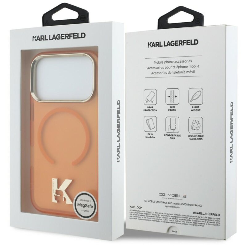 Husa iPhone 17 Pro Karl Lagerfeld Karl Lagerfeld IML K Head Logo MagSafe, oranj, KLHMP18L5HTMKHDO